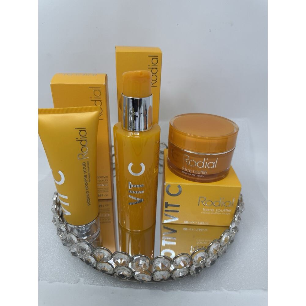 Rodial Vitamin C-3 Piece Skincare Bundle Full sz Face Souffle Cleanser & Scrub